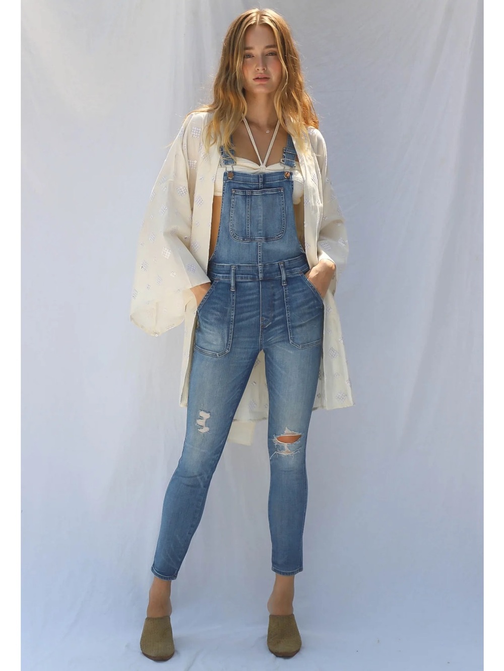 Jen’s Pirate Booty Free People “Sweet River” ivory cotton sequin kimono wrap top